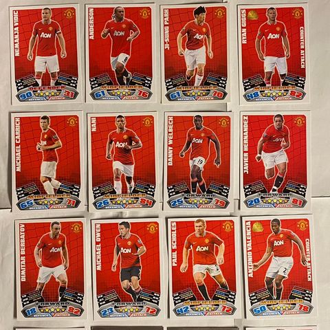 Manchester United 20 fotballkort fra 2011/12 inkludert Captain og Star Signing