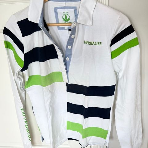 Herbalife, LONG Sleeve Rugby Polo skjorte, str. L, hvit, marine og grønn