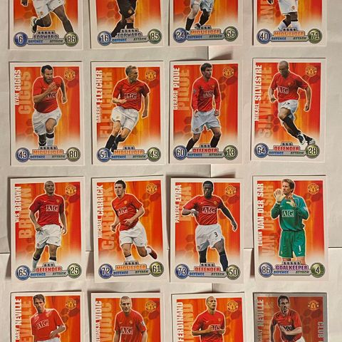 Manchester United 16 fotballkort fra 2007/08 inkludert Club Captain Gary Neville
