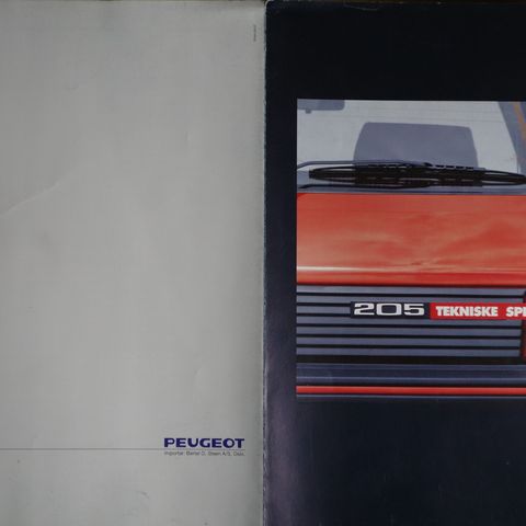 Peugeot 205 brosjyre ca 1985 (tekniske spesifikasjoner)
