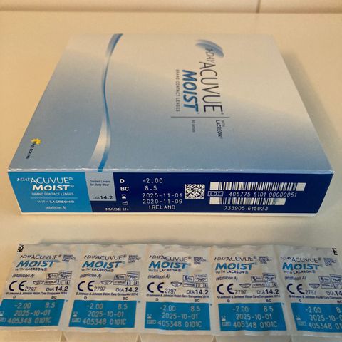 Kontaktlinser/linser/dagslinser, 1 day Acuvue moist, styrke -2.00