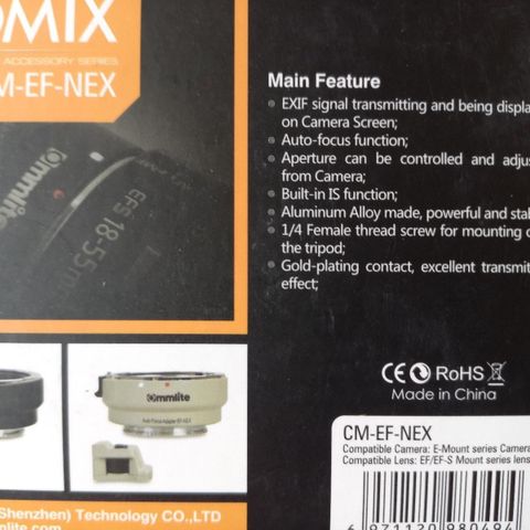 Commlite Comix CM-EF-NEX Electronic Lens Mount Adapter