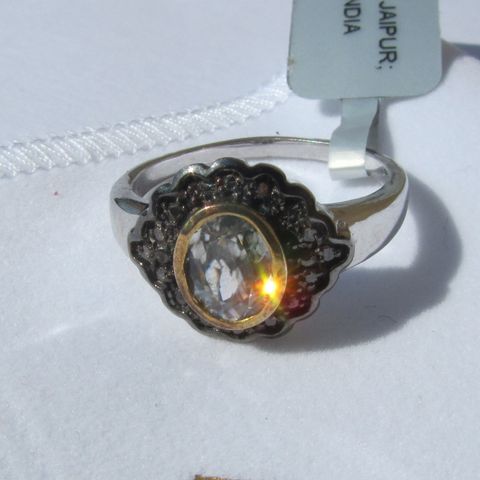 Cambodian Zircon & Champagne Diamonds Diamanter Silver 925 Sølv Ring Str.60.5