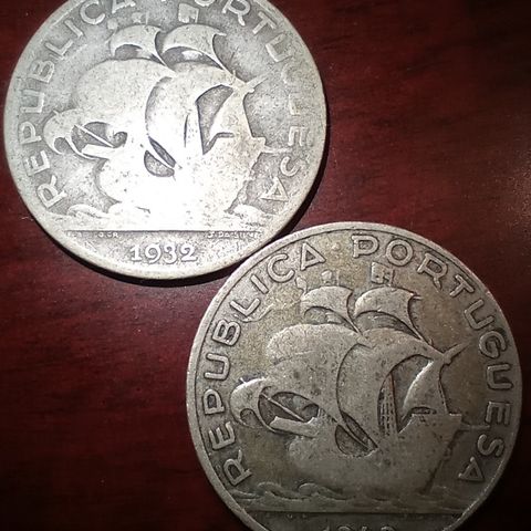Portugal 2x 5 escudos 1932, 1942 .650 sølv selges samlet NY PRIS