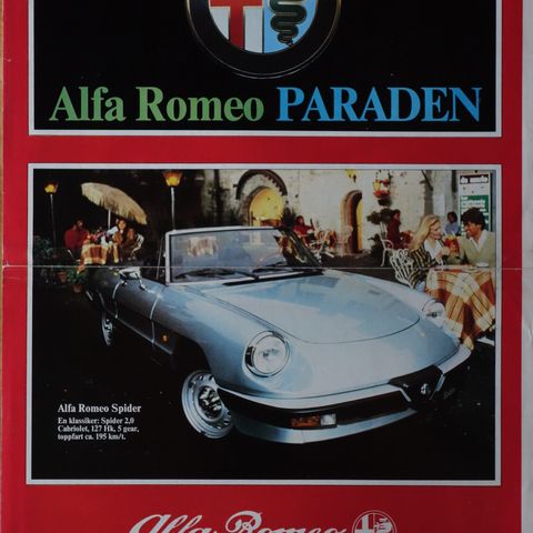 Alfa Romeo paraden ,Spider, 33, GTV, 75 og Alfa 90 brosjyre