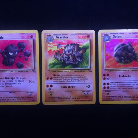 Pokemon Geodude, Graveler, Golem Sett - Pokemon Fossil Tilstand NM