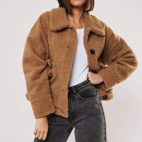 MISSGUIDED Teddy jakke str 38 dame 🐻🤎🍁