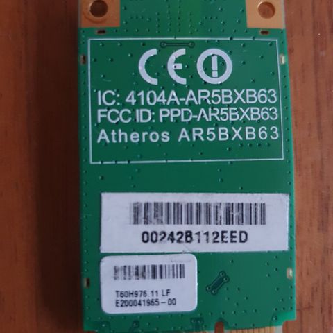 Qualcomm Atheros 802.11b/g adapter PCIExpress Minicard AR5BXB63