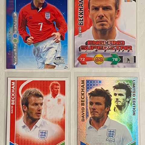 David Beckham fotballkort: 4 forskjellige England landslag