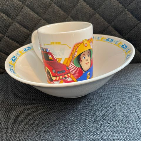 Kuleste Brannmann Sam kopp & skål i porselen