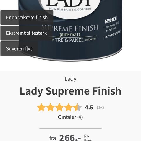 Lady supreme finish pure matt 2,7 L. i fargen Elegant