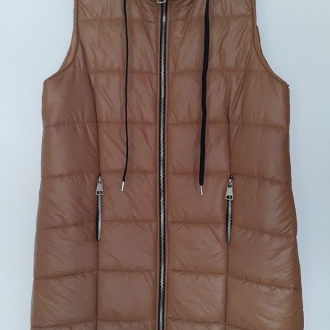 Varm puffer med avtagbar hette, lettvekt, midi beige str M