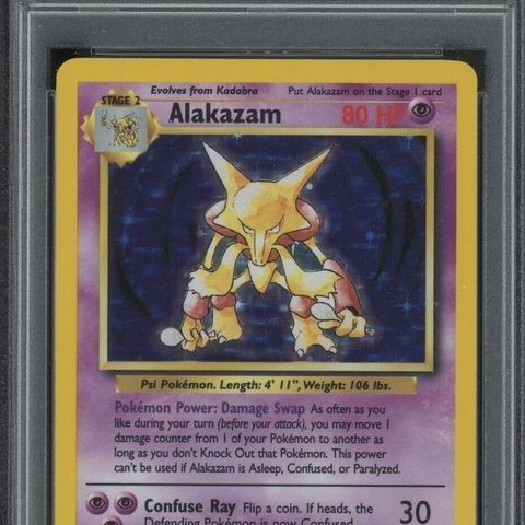 Pokemon - Base Set - Alakazam - Holo Unlimited - PSA 9 - Ønskes kjøpt!