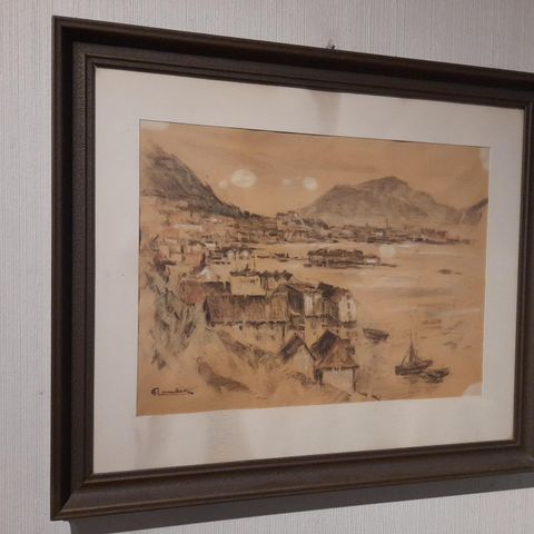 Knut Glambek (Bergen,1901-1981),"Fra Sandviken, Bergen", akvarell/pastell