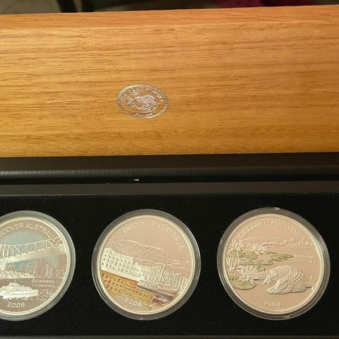 2008 Discover Australia Series, Silver Proof Five-Coin Set 1oz Complete.