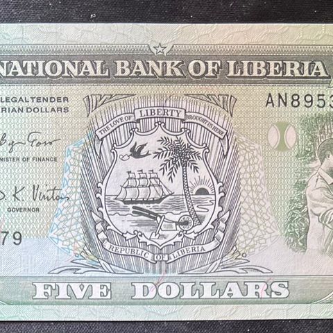 LIBERIA. 5 DOLLAR 1991.  P-20.  UNC