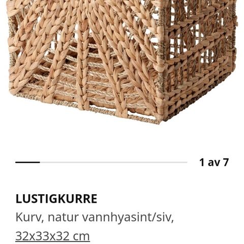 LUSTIGKURRE. 6 stk. Kurv, natur, siv.