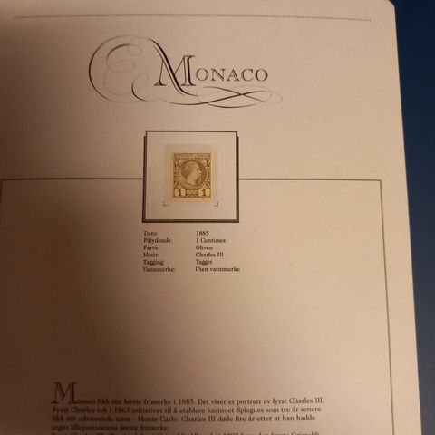 Monaco første frimerke!