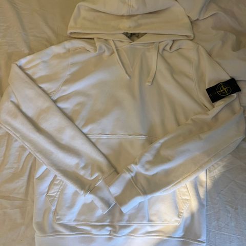 HVIT STONE ISLAND HOODIE