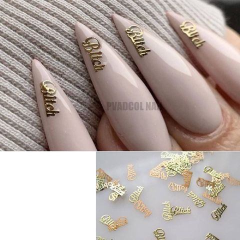 Nail dekor gull metall bitch