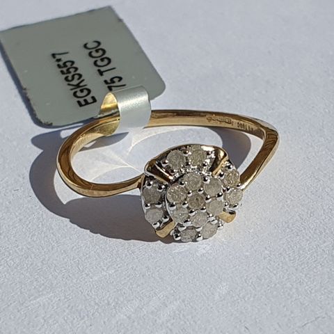 African Diamonds Diamanter 0.25ct Gold 375 Gull 9K Rosett Ring Str.55