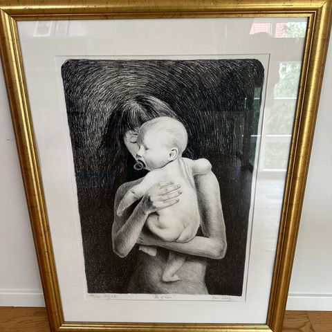 Litografi Hans Sæle «Mor og Barn»