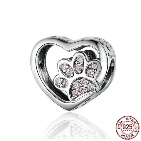 Hjerte Charm Med Pote 🐾 Sterling Sølv S925