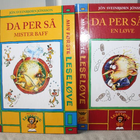Bøkene Da Per så... en løve og  Da Per så mister Baff av Jón Sveinbjørn Jónsson