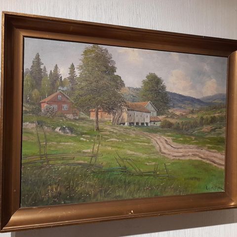 Carl Moe (1890-1959), "Fjellgård", maleri