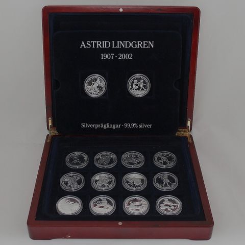 Komplett samling Astrid Lindgren 999 sølvmynter