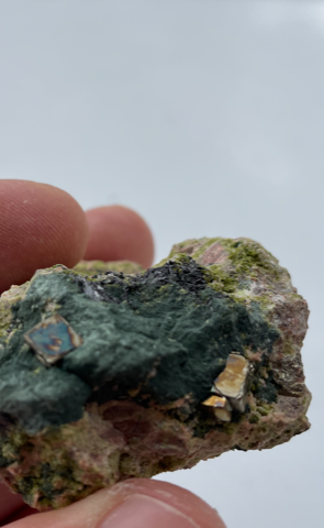 Pyritt på Epidot (stein mineraler krystaller)