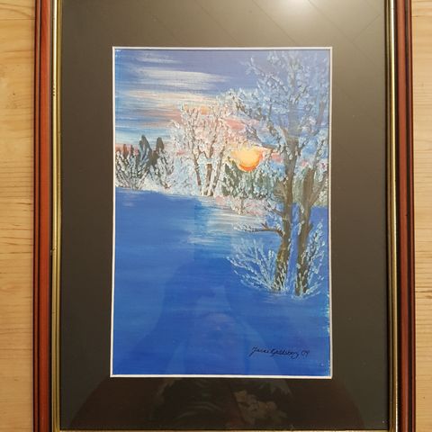 Akryl bilde "Vinter Norge" med ramme, 30x40 cm