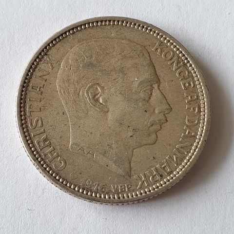 2 kr 1916 Danmark sølvmynt