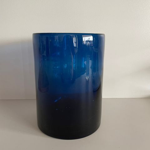 Blå glassvase/Glasslykt Slettvoll