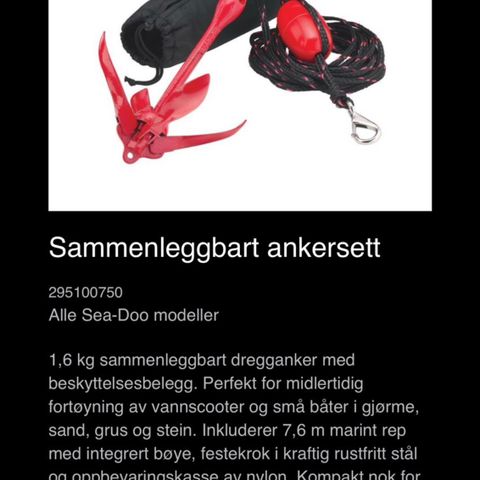 seadoo sammen leggvarmere anker dregg