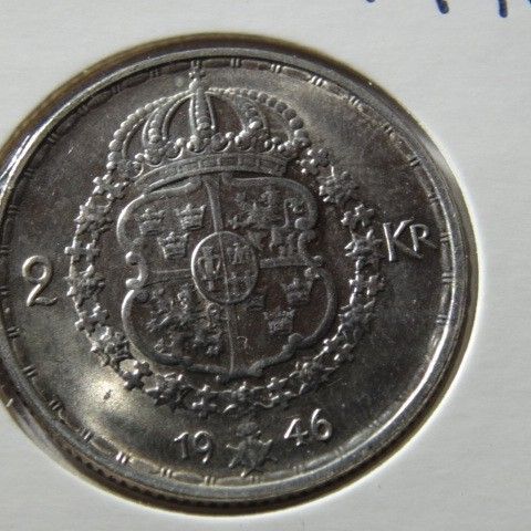 2 Kroner Sverige 1946 Sølv