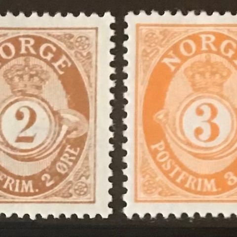 Norge postf, nk 96-98+ 101**, 1, 2, 3 og 12 øre posthorn, alle i praktkvalitet