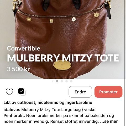 Mulberry veske Mitzy Tote