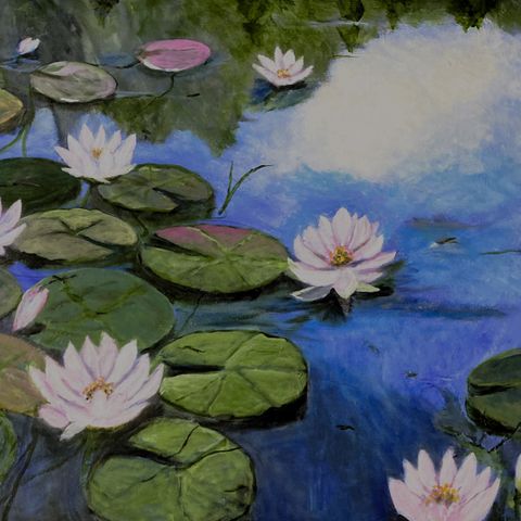 The white lotus.  Stort originalmaleri 116 x 89 cm!
