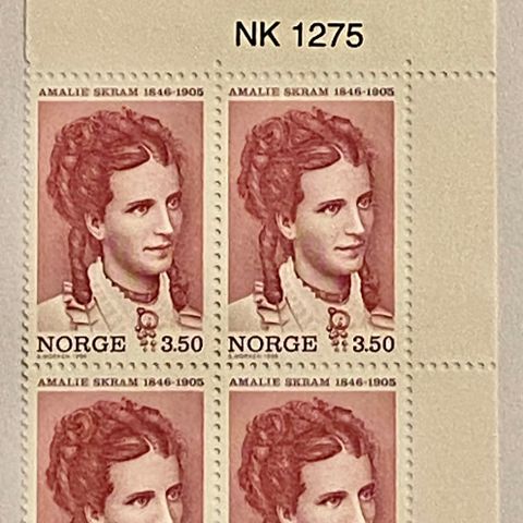 Norge 1996 Amalie Skram 150 år NK 1275 4-blokk Postfrisk