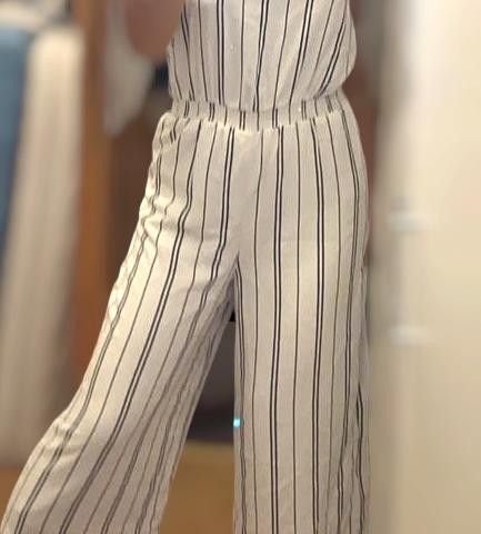 Stripete Jumpsuit, S, Hvit / Blå