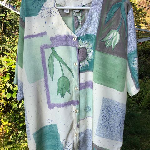 Nydelig vintage Yves Saint Laurent silke bluse oversized M Van Gogh inspirert