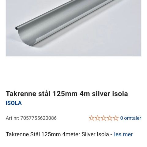 Takrenne stål 125mm 4m silver isola