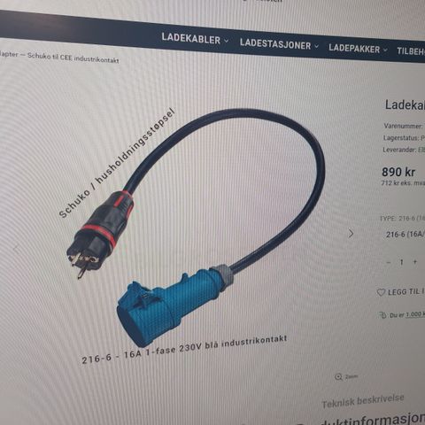 Ladekabel adapter — CEE industrikontakt Ny