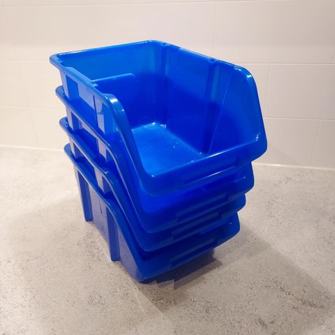 4 stk blå stablebokser i plast