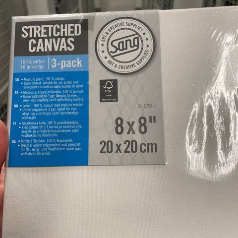 Stretched canvas 20cm x 20cm 3-pack