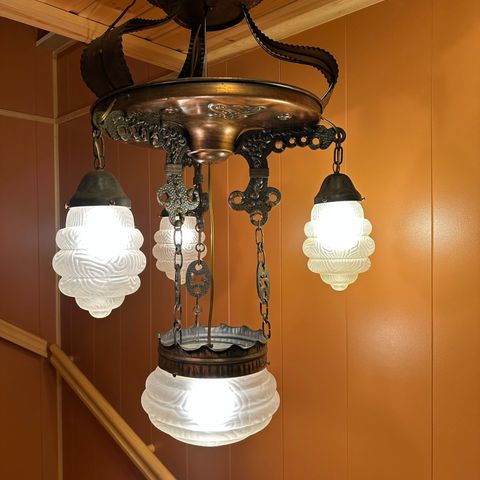 Elegant kobber taklampe, antikk