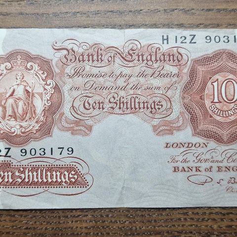 Engelsk 10 Shillings (1949-1955) Series A with Thread