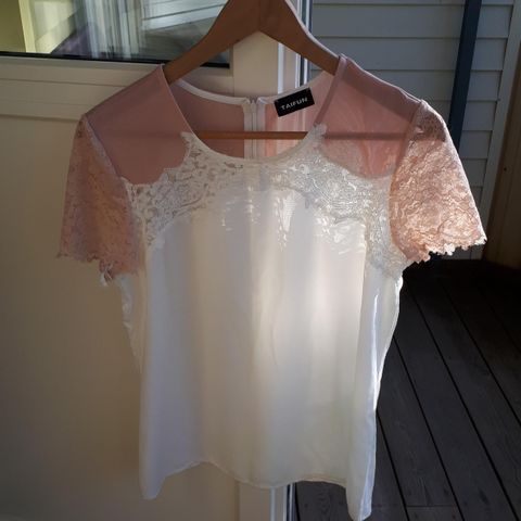 Nydelig elegant bluse fest selskap S 36 hvit beige