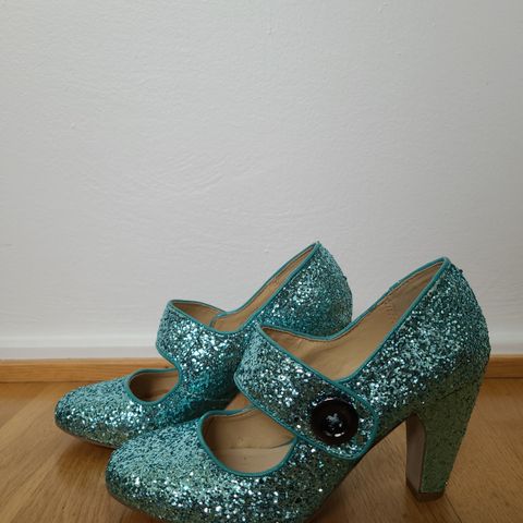 Turkise glitterpumps, str 37